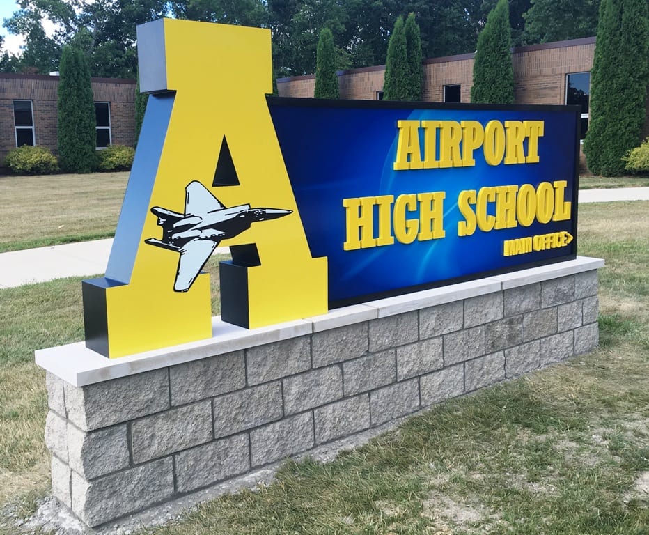 Airport High School Monument 3 Dimensional Lettering MI Custom Signs Taylor MI