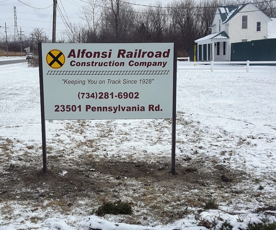 Alfonsi Railroad Constrction Post And Panel Monument Street Sign MI Custom Signs Taylor MI