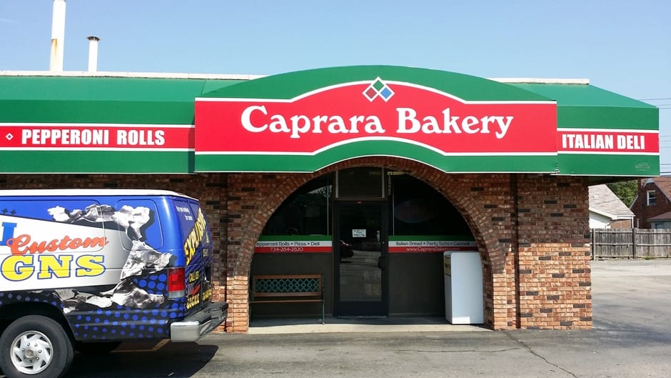 Caprara Bakery Front MI Custom Signs Taylor MI