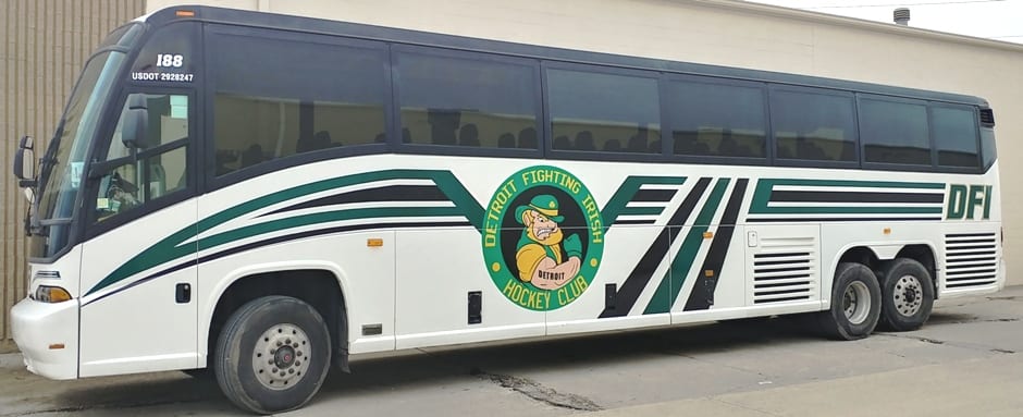 Detroit Fighting Irish Hockey Coach Bus Graphics MI Custom Signs Taylor MI