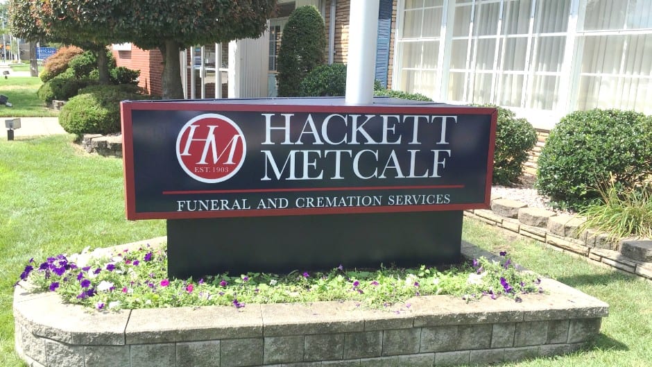 Hackett Metcalf Wing Monument Roadside Sign Backlit MI Custom Signs Taylor MI