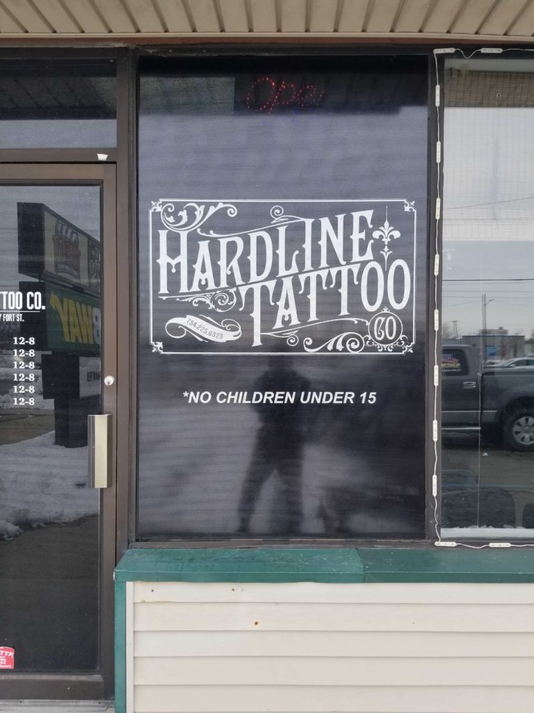Hardline Tattoo Window Vinyl MI Custom Signs Taylor MI