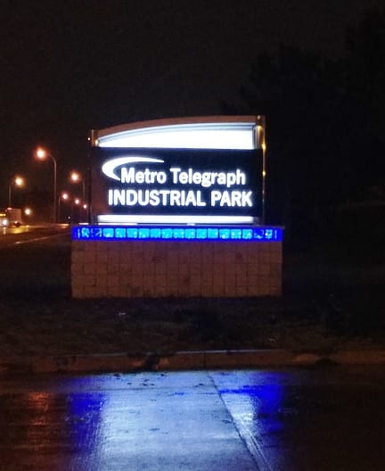 Metro Telegraph Industrial Park Monument Sign Night Lit Cut Metal MI Custom Signs Taylor MI