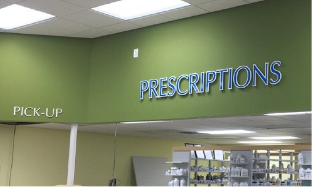 Par Wick Pharmacy Interior 3D Lettering