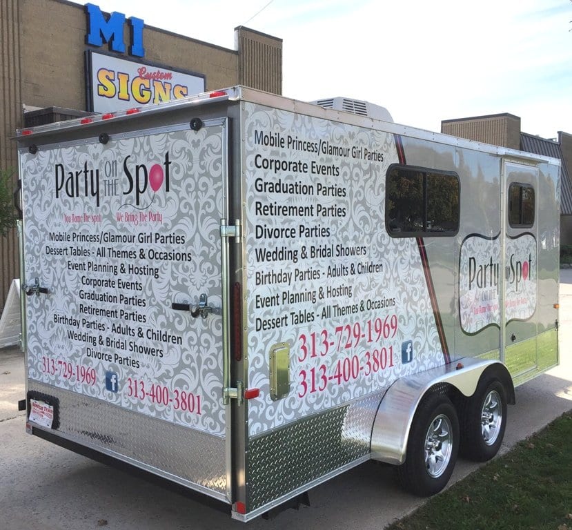 Party On The Spot Partial Trailer Wrap Back MI Custom Signs Taylor MI