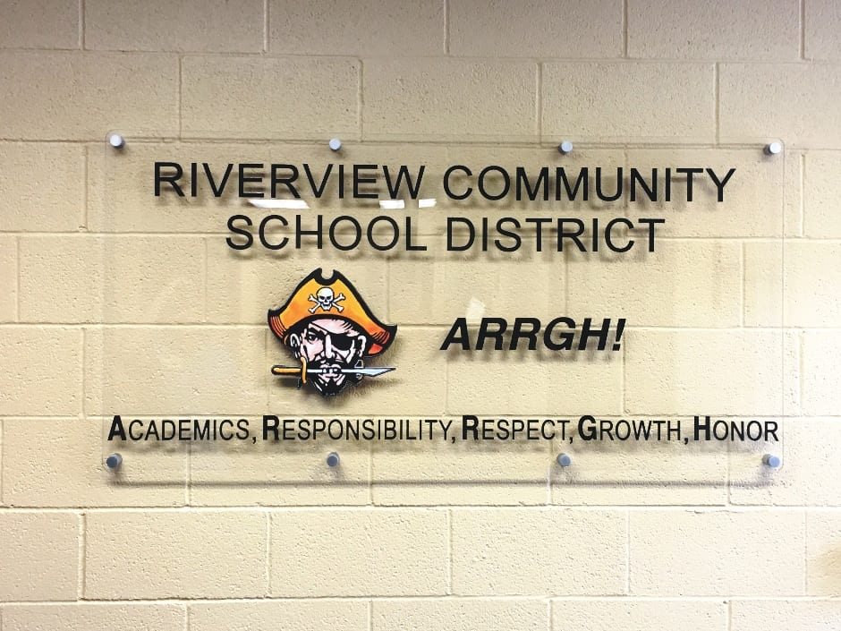 Riverview Schools Acrylic Standoff Sign MI Custom Signs Taylor MI