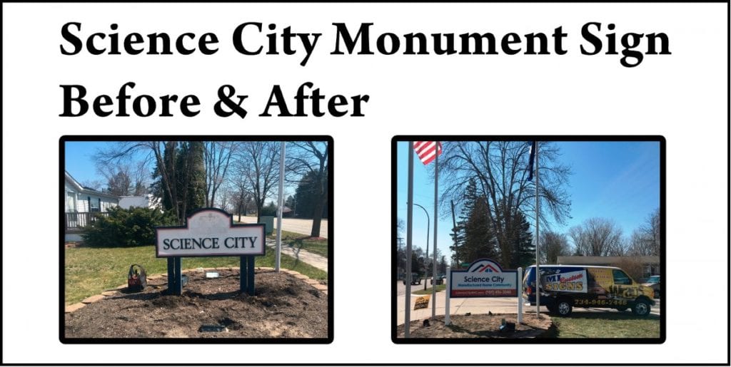 Science City 3 Dimensional Monument Before And After MI Custom Signs Taylor MI