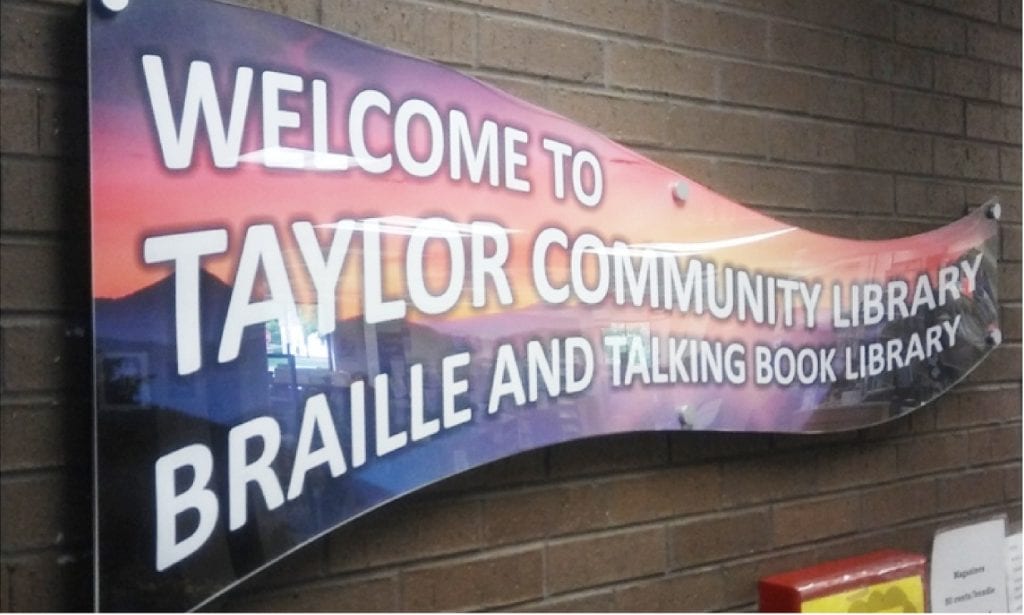 Taylor Community Library Flag Shaped Sign